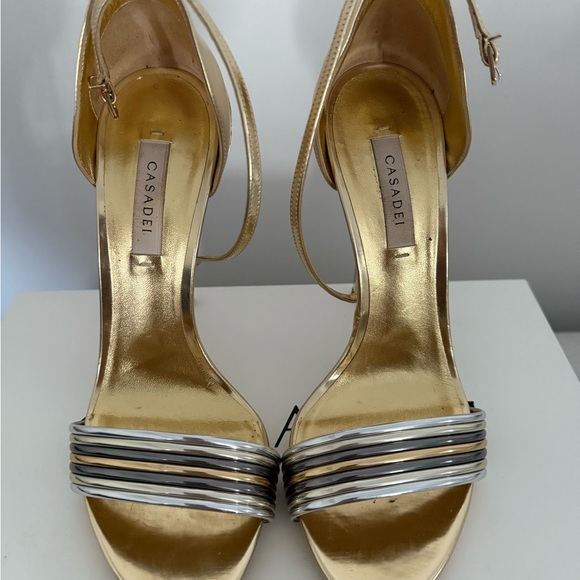 Casadei Gold and SilverTechno Strappy Heels RARE 7.5 - Picture 3 of 6